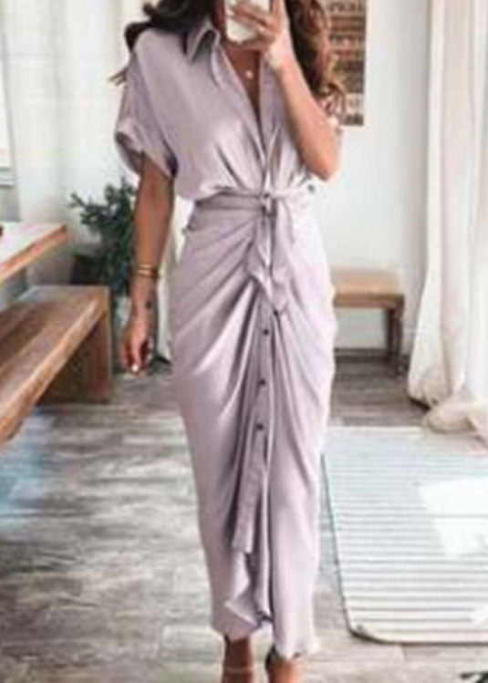 Fashion Champagne Lace Up Printed Wrinkled Dress Summer