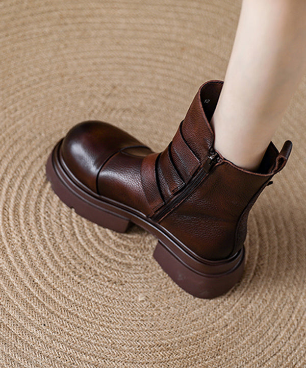 Fashion Chocolate Buckle Strap Splicing Platform Boots