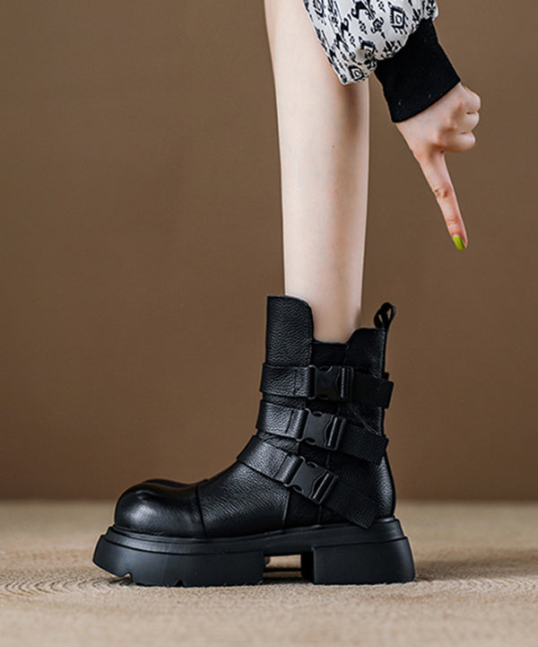 Fashion Chocolate Buckle Strap Splicing Platform Boots