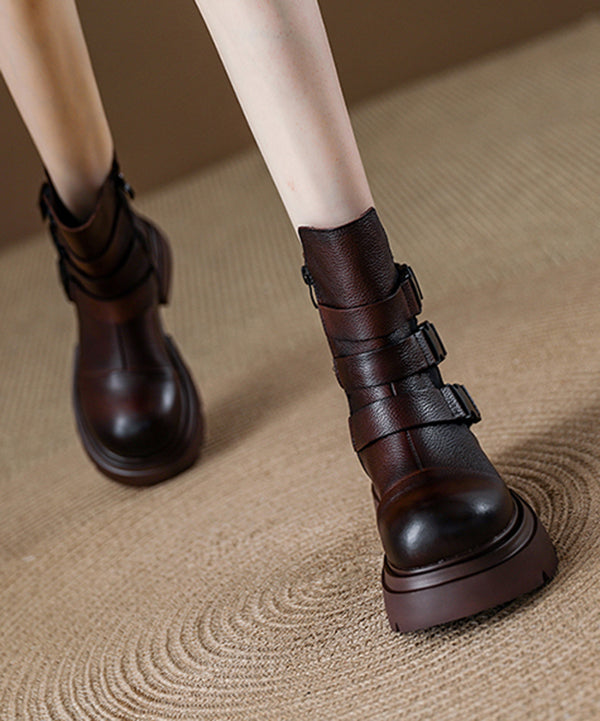 Fashion Chocolate Buckle Strap Splicing Platform Boots