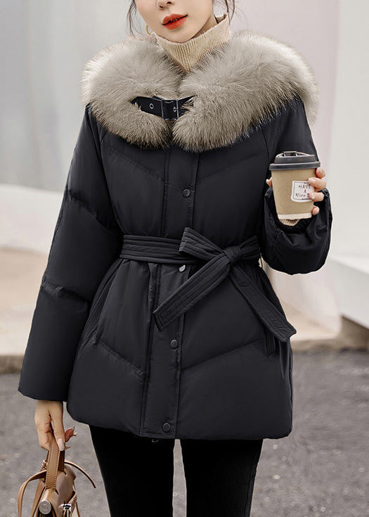 Fashion Coffee Fur Collar Zip Up Duck Down Winter Coats