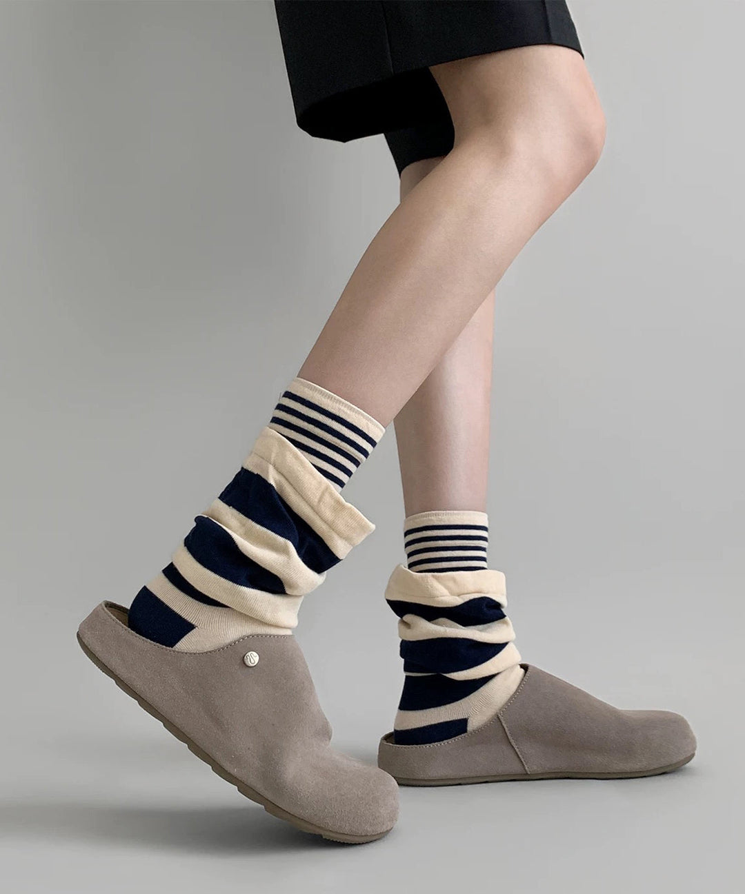 Fashion Color Blocked Striped Fake Two-Piece Mid Calf Socks