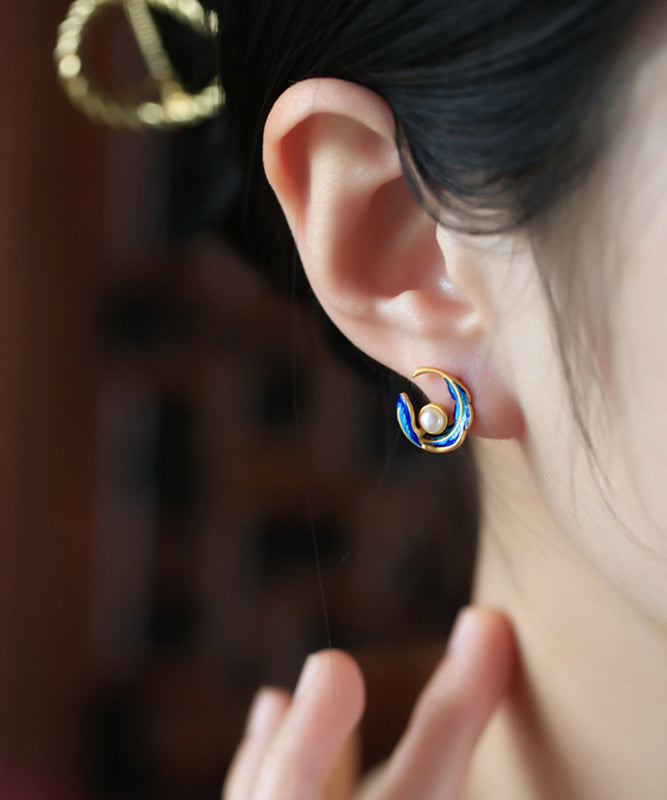 Fashion Colorblock Copper Alloy Pearl Feather Hoop Earrings