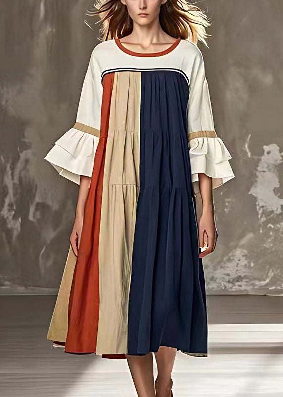 Fashion Colorblock Oversized Patchwork Wrinkled Dress Summer