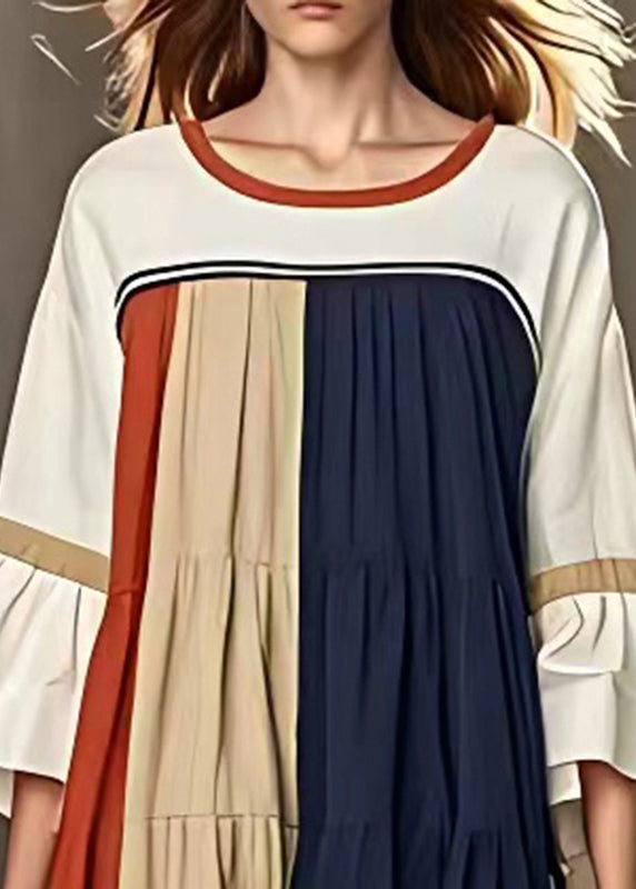 Fashion Colorblock Oversized Patchwork Wrinkled Dress Summer