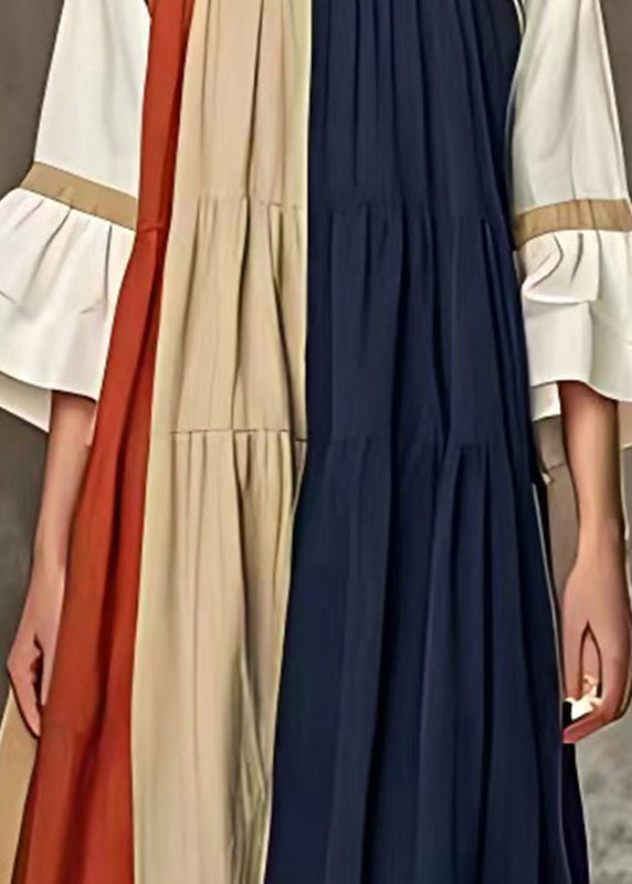 Fashion Colorblock Oversized Patchwork Wrinkled Dress Summer