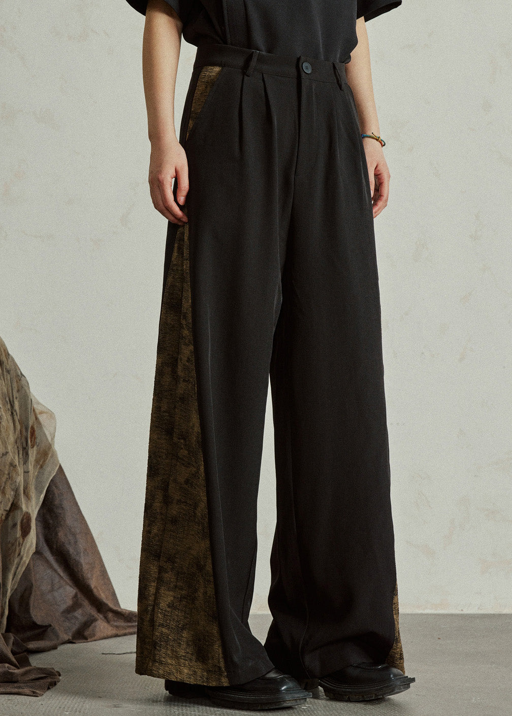 Fashion Colorblock Pockets Print High Waist Wide Leg Pants