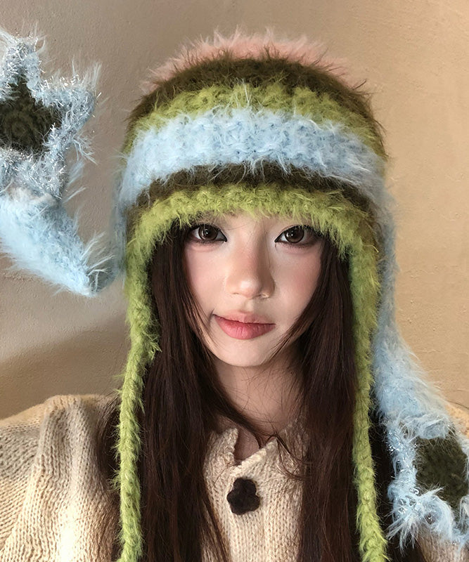 Fashion Colorblock Striped Fur Knit Bonnie Hat