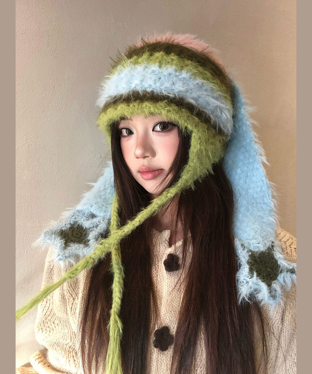 Fashion Colorblock Striped Fur Knit Bonnie Hat