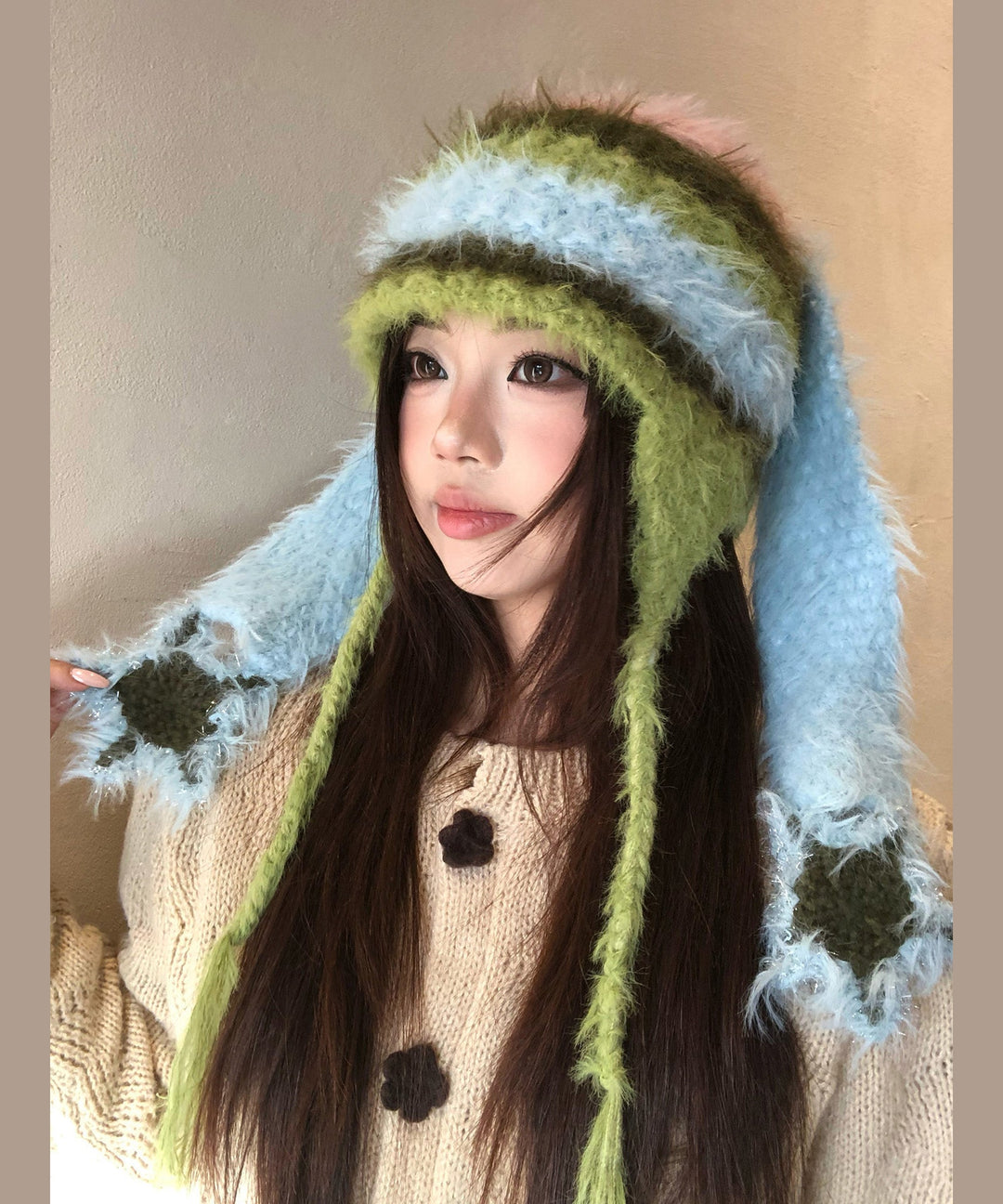 Fashion Colorblock Striped Fur Knit Bonnie Hat