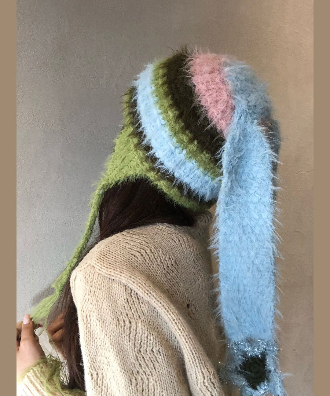 Fashion Colorblock Striped Fur Knit Bonnie Hat