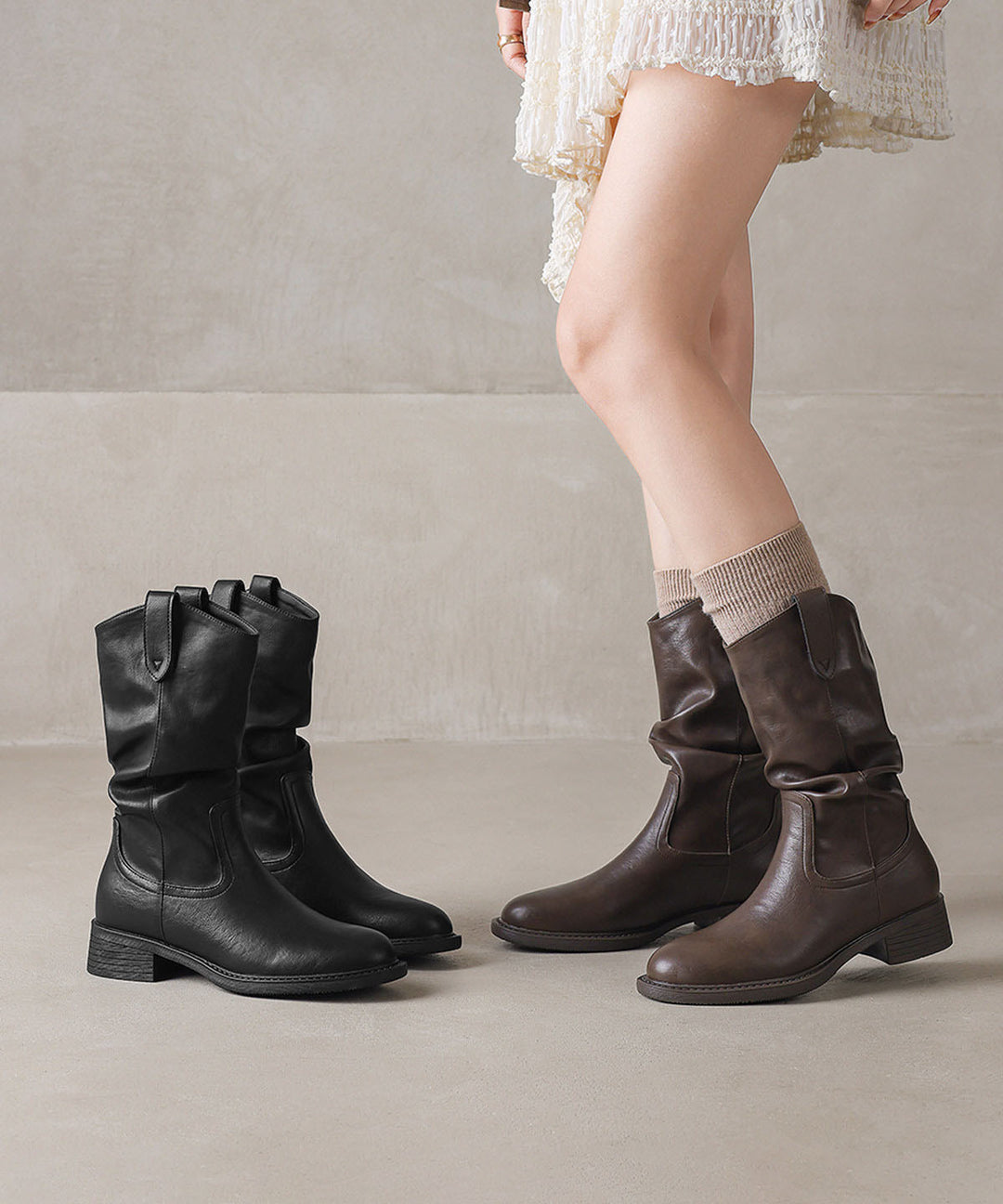 Fashion Comfy Splicing Chunky Boots Brown Faux Leather