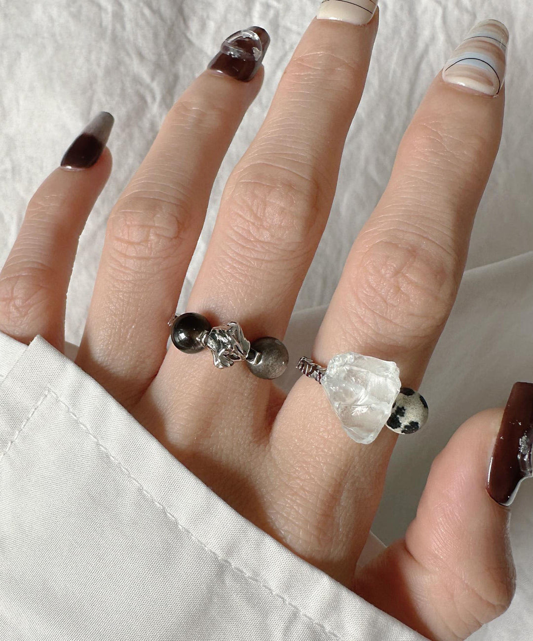 Fashion Design Crushed Silver Crystal Stones Rings
