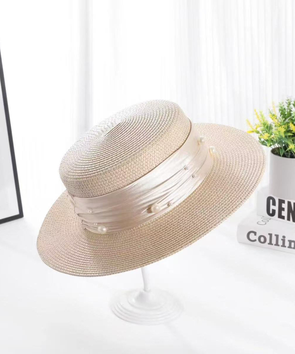 Fashion Fine Khaki Nail Bead Straw Woven Cloche Hat