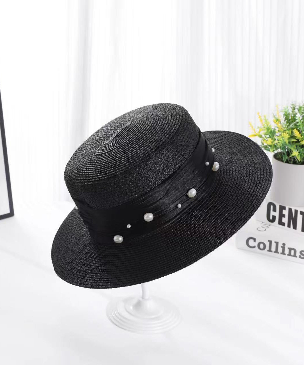 Fashion Fine Khaki Nail Bead Straw Woven Cloche Hat