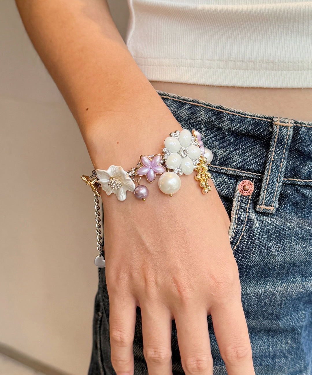 Fashion Floral Pearl Butterfly Adjustable Alloy Bracelet