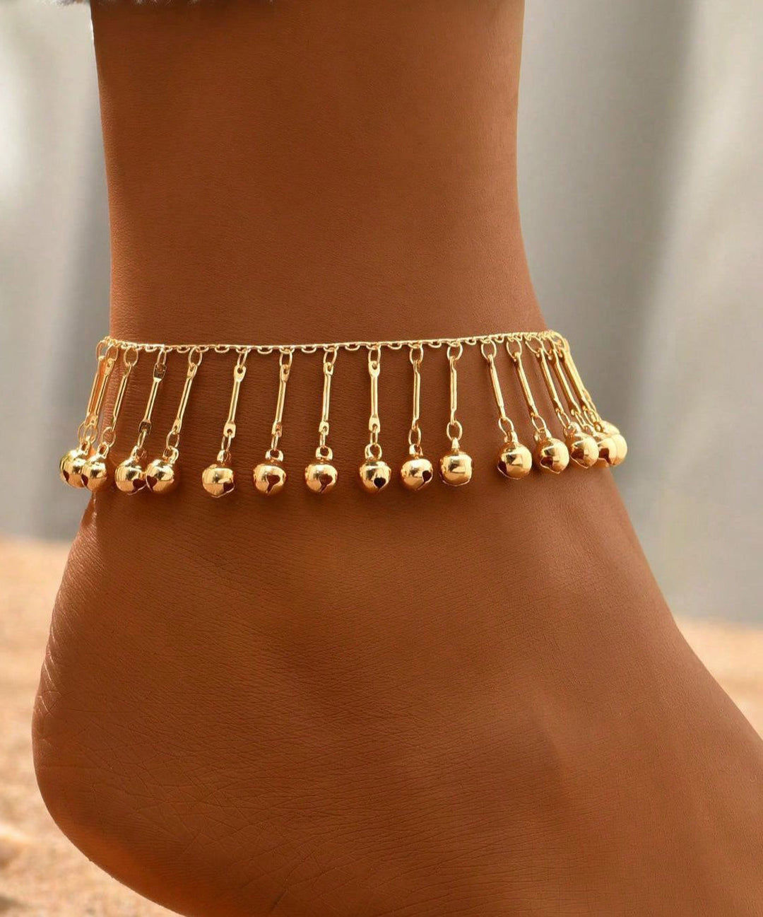 Fashion Gold Alloy Bell Hollow Out Tassel Anklets