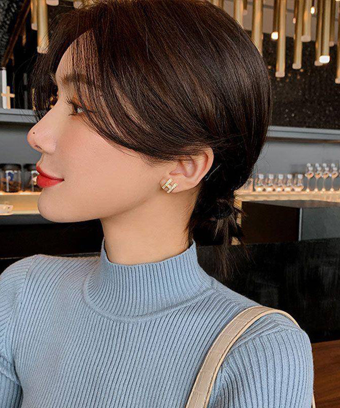 Fashion Gold Alloy Zircon H Graphic Stud Earrings