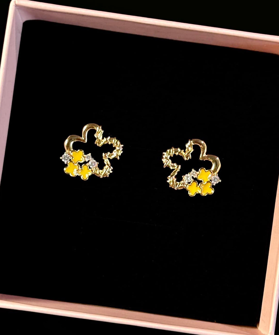 Fashion Gold Alloy Zircon Hollow Out Floral Stud Earrings