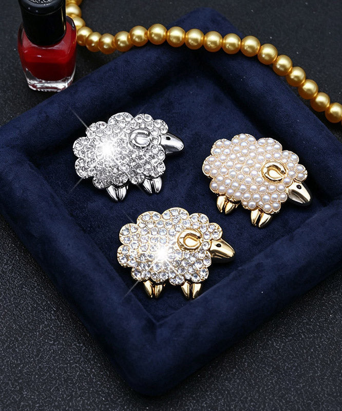Fashion Gold Alloy Zircon Little Sheep Brooches