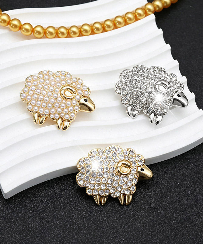Fashion Gold Alloy Zircon Little Sheep Brooches