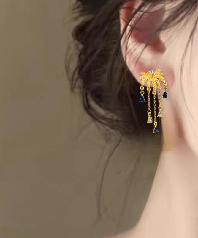 Fashion Gold Ancient Gold Zircon Fireworks Tassel Drop Earrings