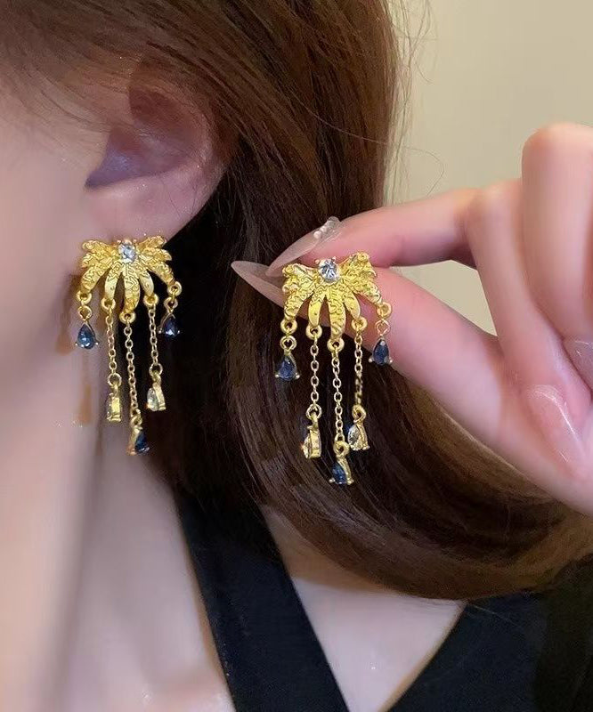 Fashion Gold Ancient Gold Zircon Fireworks Tassel Drop Earrings