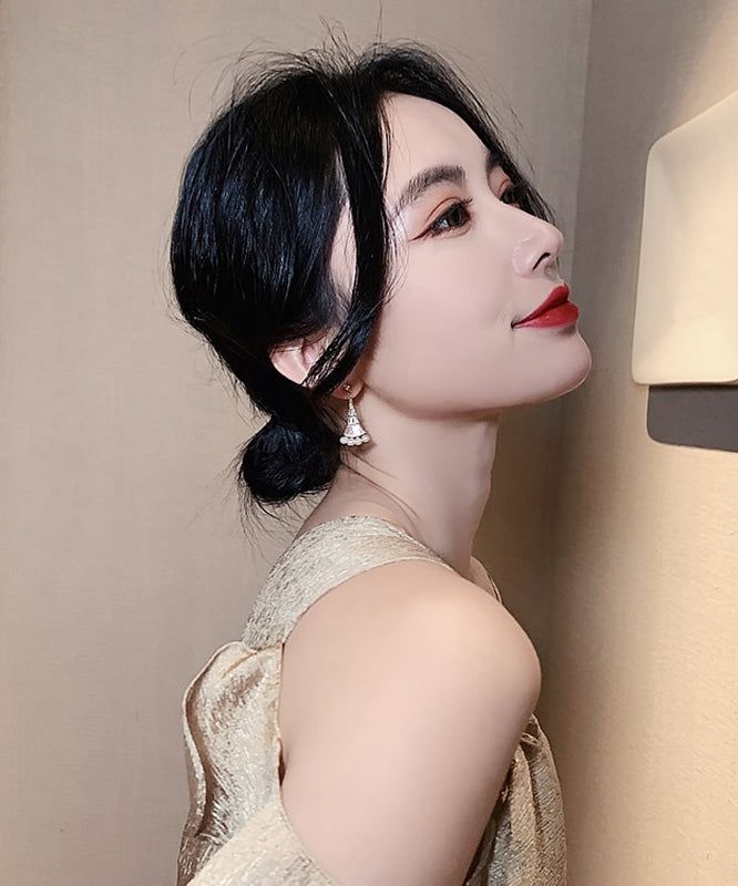Fashion Gold Copper Alloy Pearl Fan-Shaped Drop Earrings