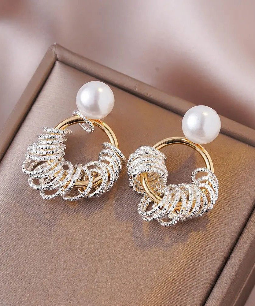 Fashion Gold Copper Alloy Pearl Hoop Earrings