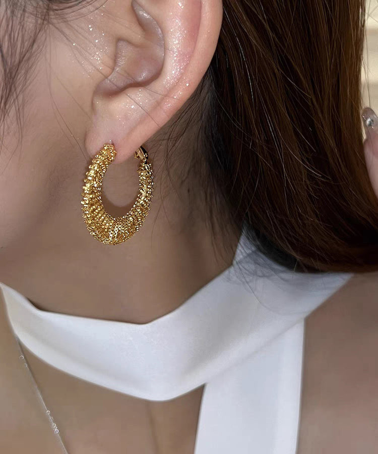 Fashion Gold Copper Alloy Weave Hollow Out Hoop Earrings - Omychic