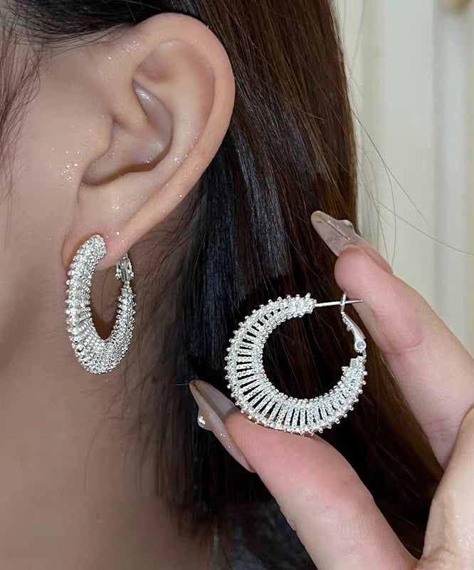 Fashion Gold Copper Alloy Weave Hollow Out Hoop Earrings - Omychic