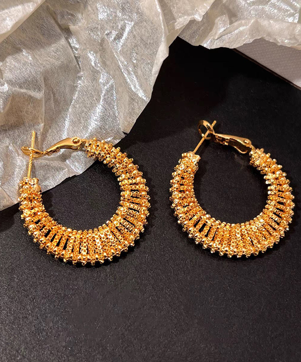 Fashion Gold Copper Alloy Weave Hollow Out Hoop Earrings - Omychic