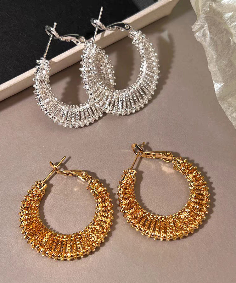 Fashion Gold Copper Alloy Weave Hollow Out Hoop Earrings - Omychic
