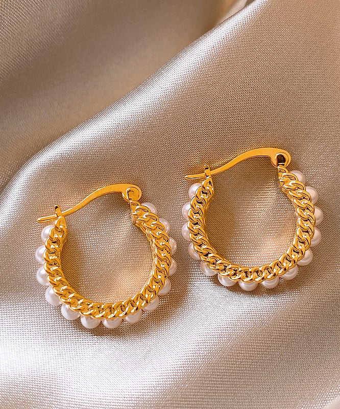 Fashion Gold Copper Overgild Pearl Hoop Earrings