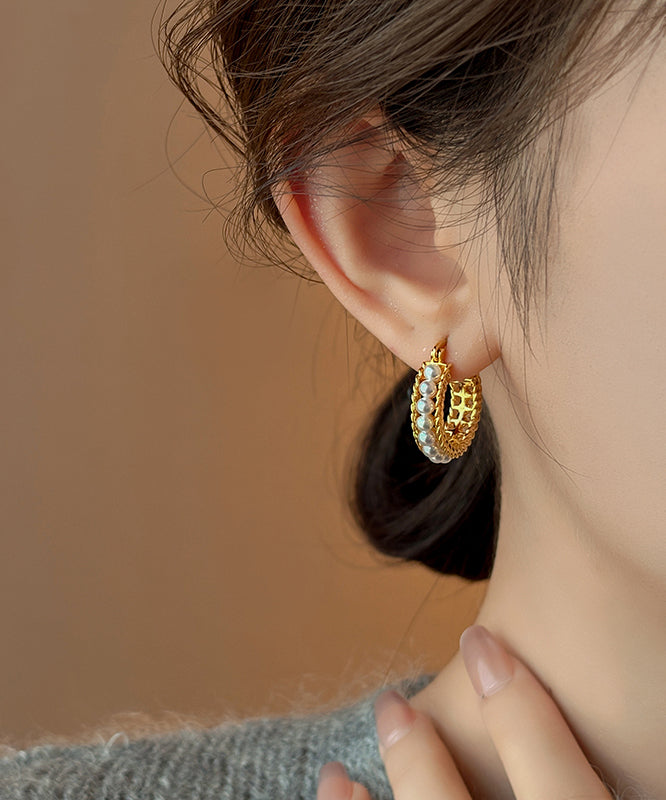 Fashion Gold Copper Overgild Pearl Hoop Earrings