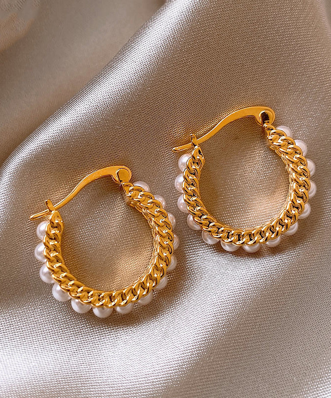 Fashion Gold Copper Overgild Pearl Hoop Earrings