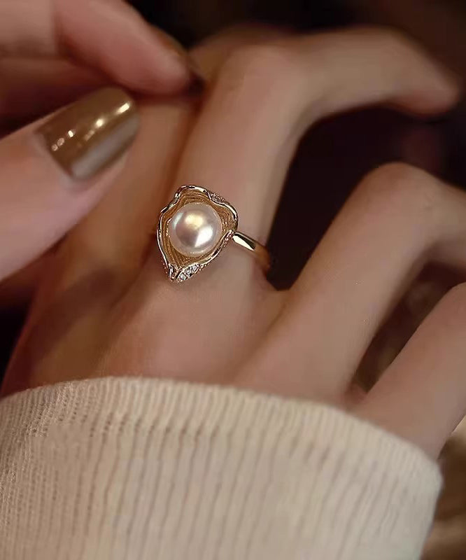 Fashion Gold Copper Overgild Pearl Rings