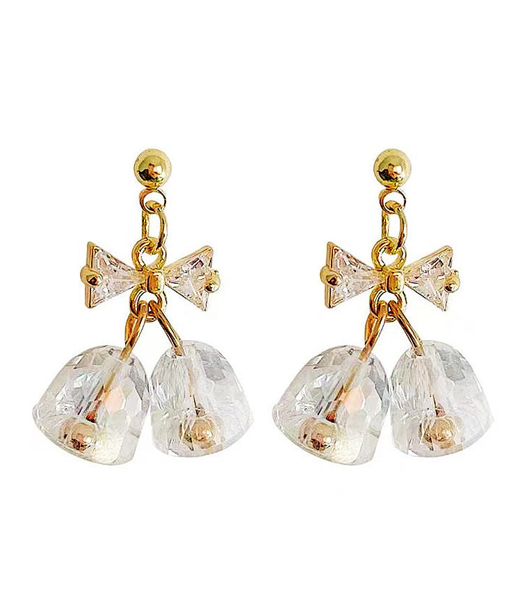 Fashion Gold Copper Overgild Zircon Bow Bell Drop Earrings