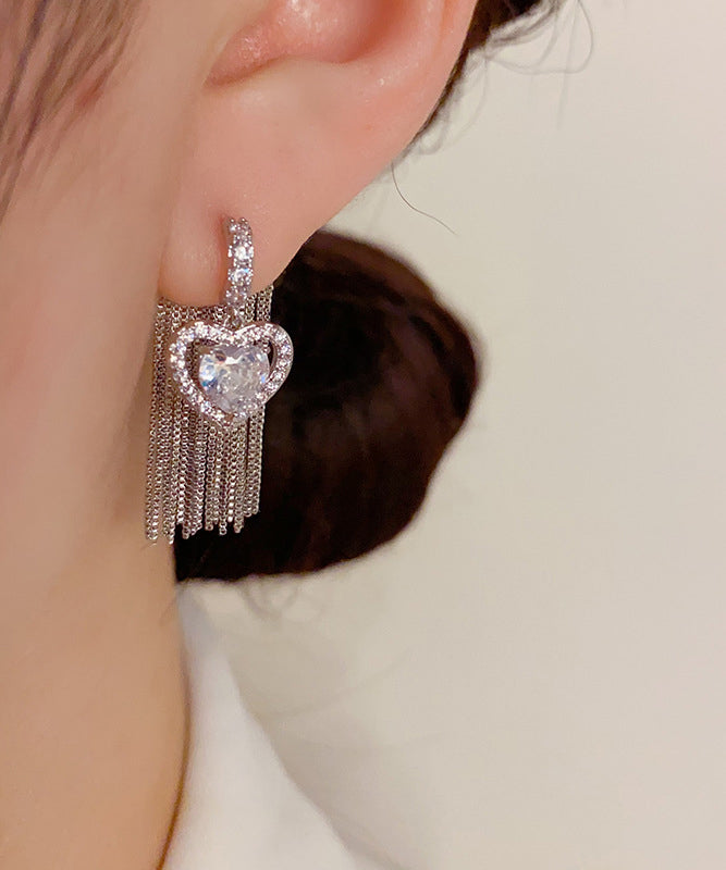 Fashion Gold Copper Overgild Zircon Love Tassel Drop Earrings