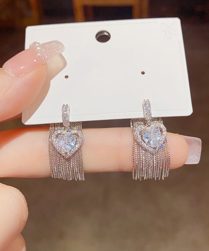 Fashion Gold Copper Overgild Zircon Love Tassel Drop Earrings