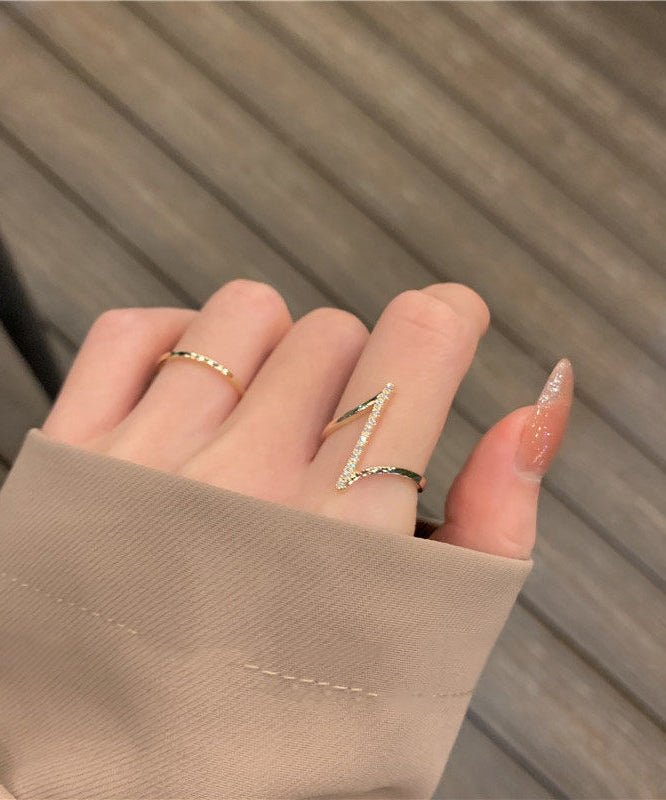 Fashion Gold Copper Overgild Zircon Open Rings Two-Piece Set