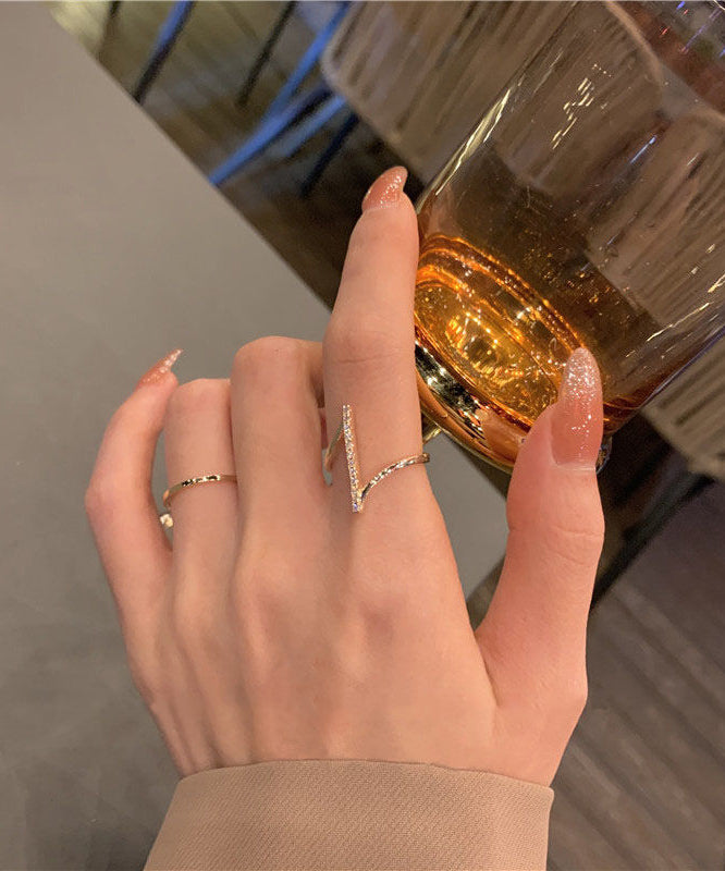 Fashion Gold Copper Overgild Zircon Open Rings Two-Piece Set