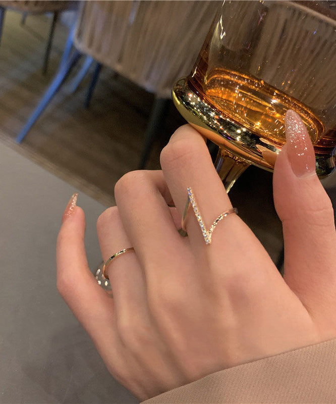 Fashion Gold Copper Overgild Zircon Open Rings Two-Piece Set