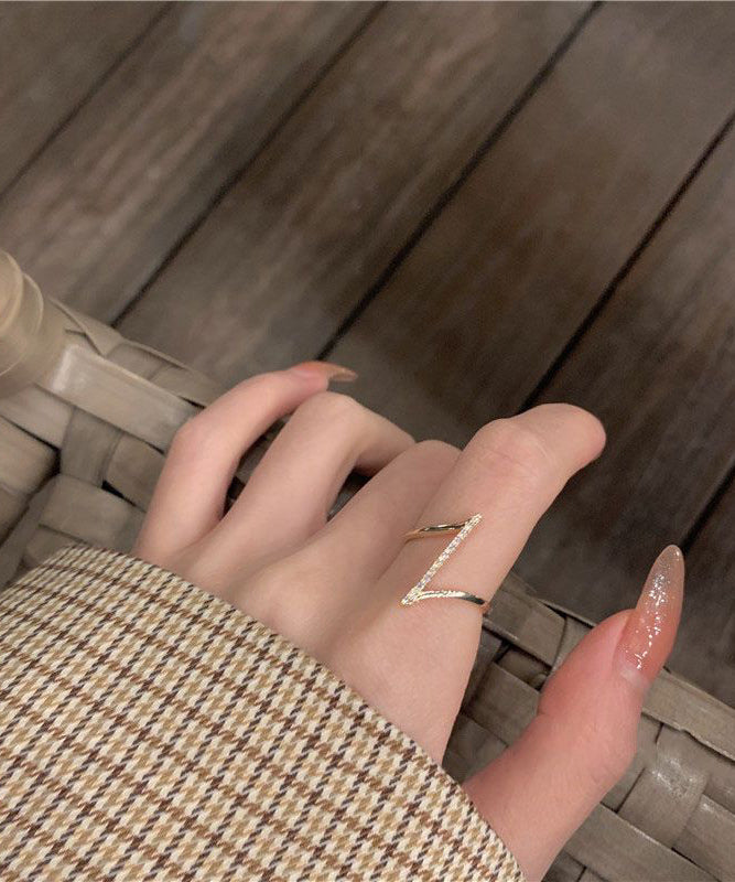 Fashion Gold Copper Overgild Zircon Open Rings Two-Piece Set