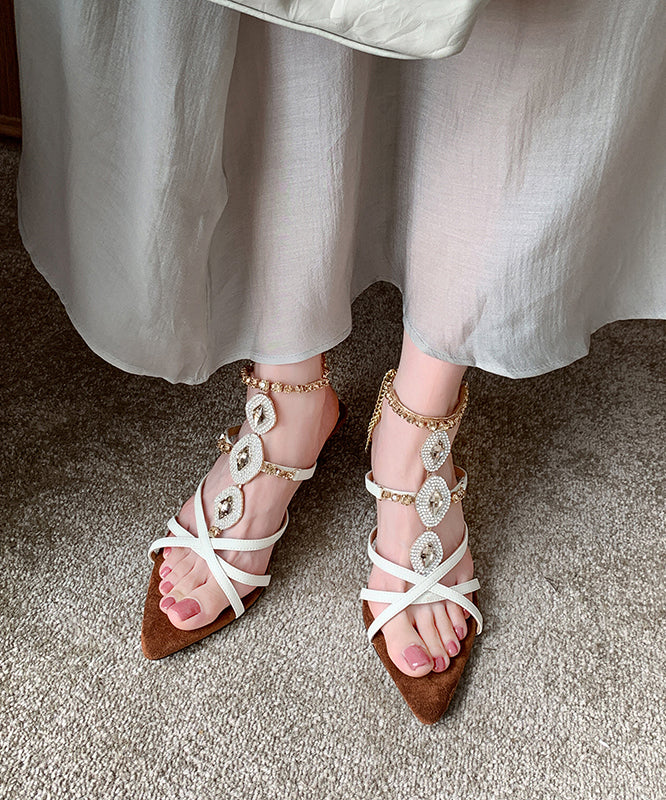 Fashion Gold Pointed Toe Wedge Sandals Zircon Peep Toe