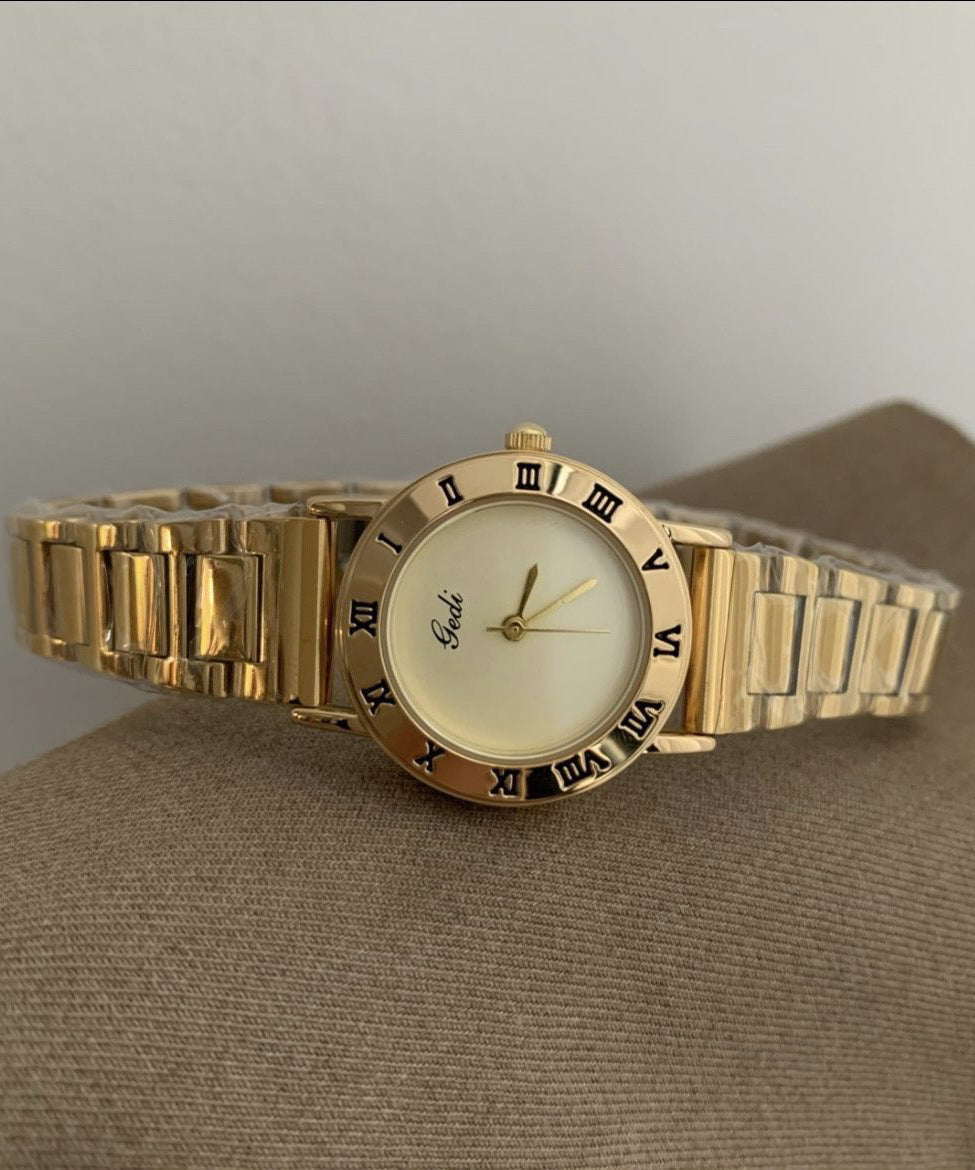 Fashion Gold Stainless Steel Mechanical Movement Hardlex Crystal Watches