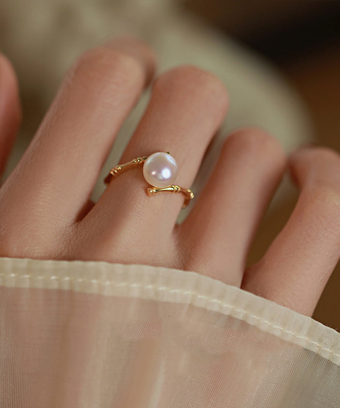 Fashion Gold Sterling Silver Alloy Pearl Open Rings