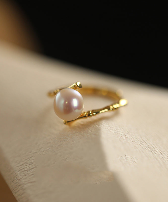 Fashion Gold Sterling Silver Alloy Pearl Open Rings