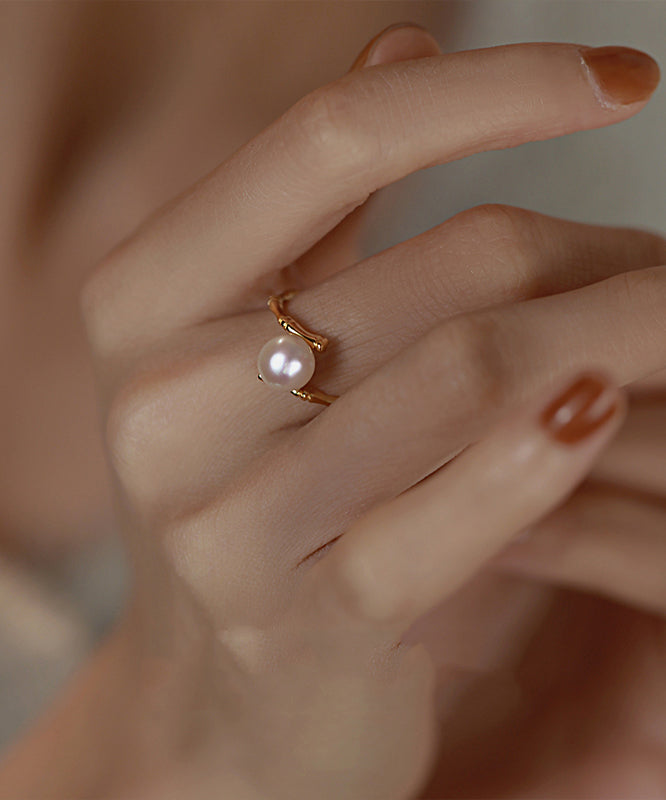 Fashion Gold Sterling Silver Alloy Pearl Open Rings