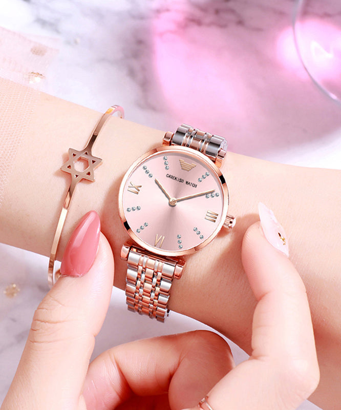 Fashion Gold White Stainless Steel Zircon Tempered Glass Watch